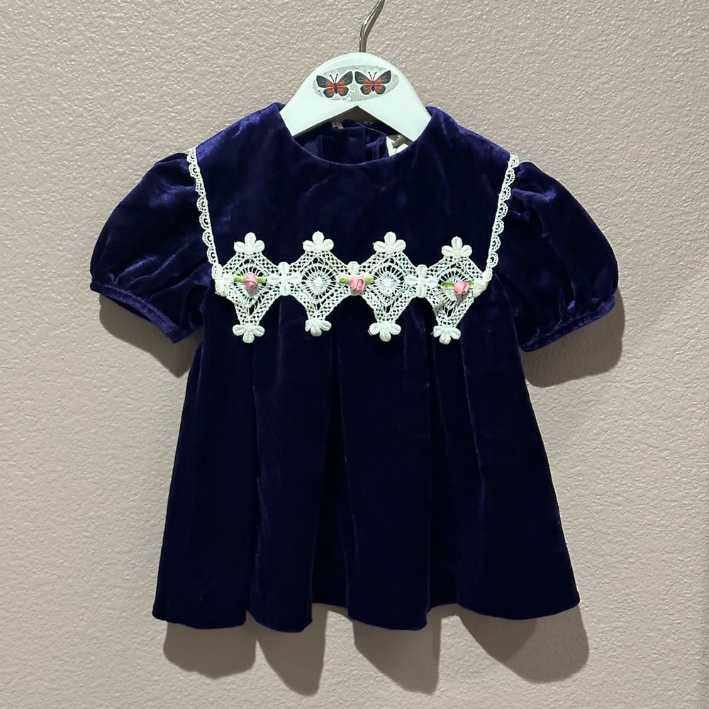 Vintage Pretty as a Picture Girl’s Purple Velvet Top with Lace - 18-24mon